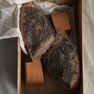 Free People Brown Fur Mules
